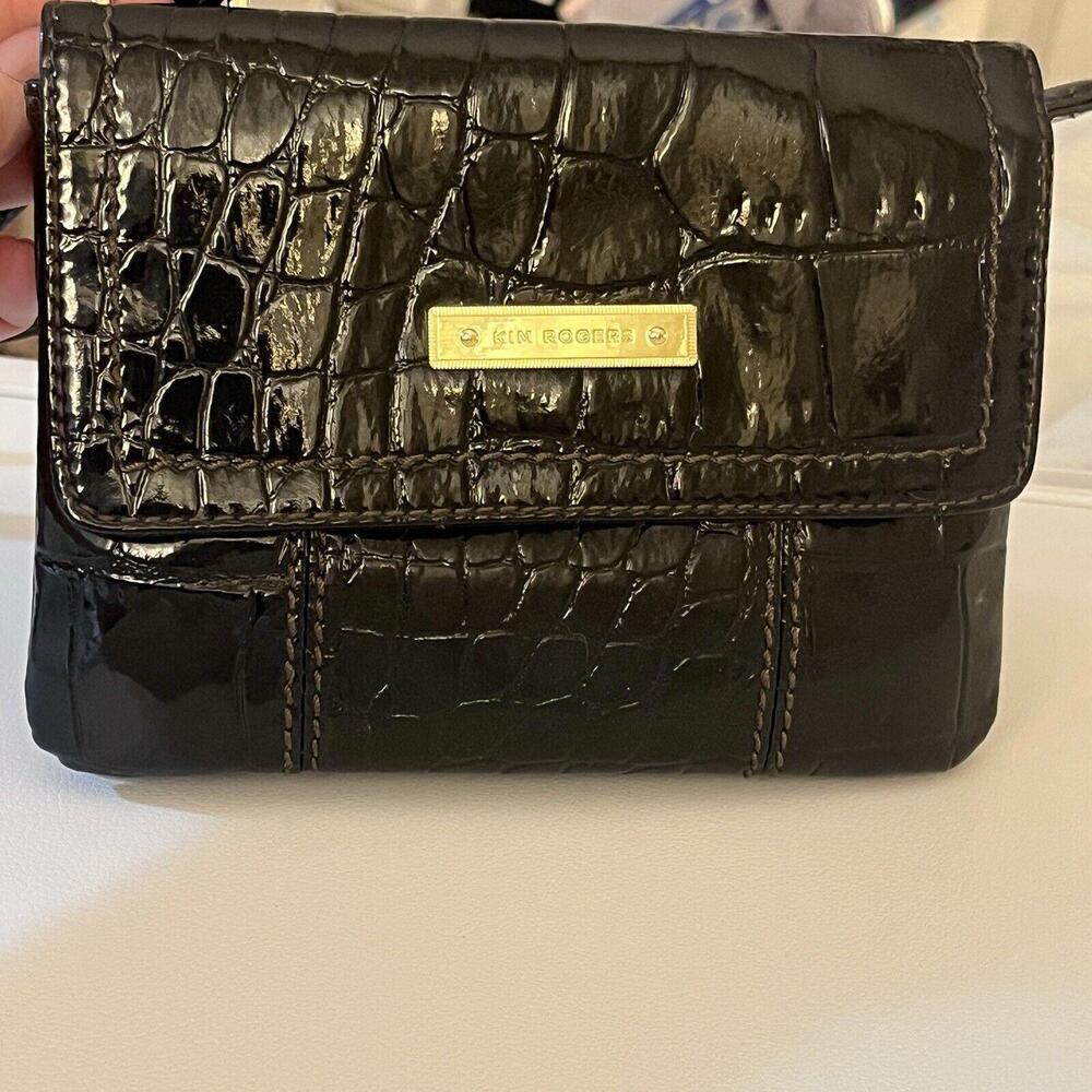 Kim Rogers Black Faux Alligator Crossbody Body Purse with‎ Strap